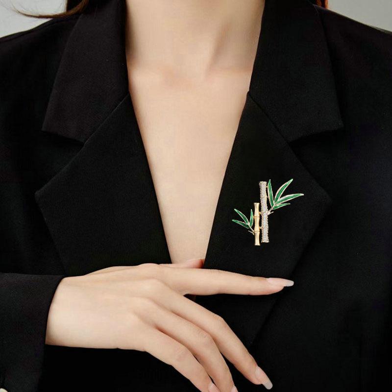 High Sense Niche Temperament Corsage Exquisite Zircon Suit Sweater Pin Accessories Rising Bamboo Brooch Women
