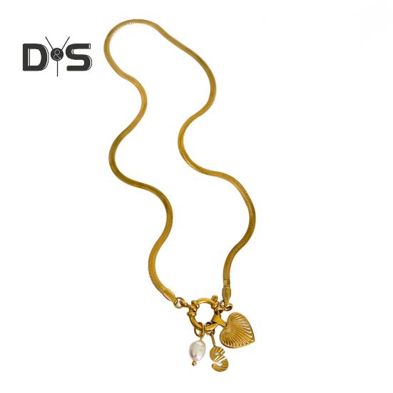 Initial Letter Necklace for Women Gold Plated Love Heart Faux Pearl Pendant Necklace Snake Chain Jewelry for Wife Girlfriend