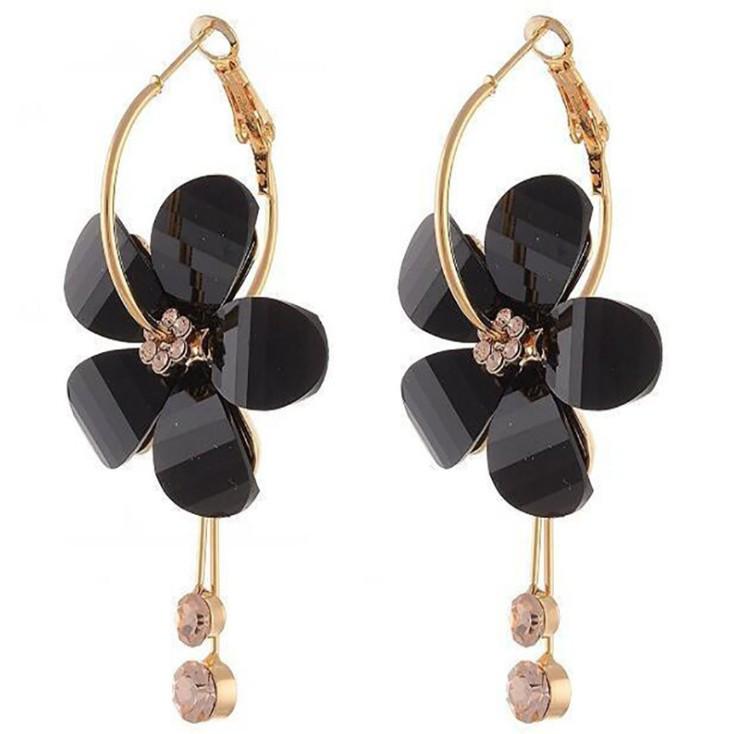 B435 Korean Acrylic Six-Petal Tassel & Sunflower Transparent Circle Earrings.