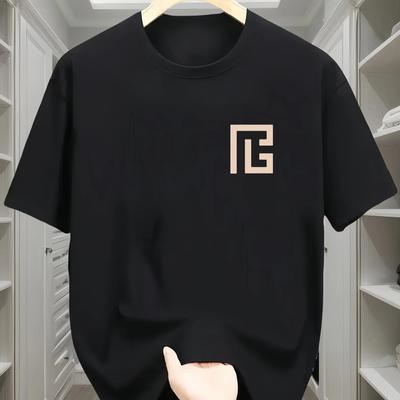 Men's Summer Fashion 100% Cotton Casual Soft Geometric Pattern Printed Short-sleeved Round-neck T-shirt for Men