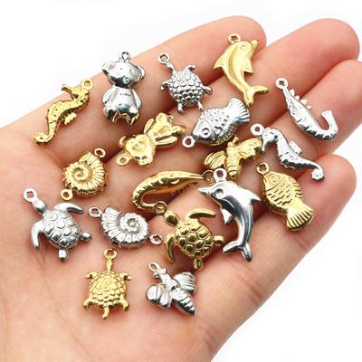 20 Stück Edelstahl-Tieranhänger (Fisch, Schildkröte, Biene, Bär) – ideal für Halsketten, Armbänder, Ohrringe und DIY-Schmuck