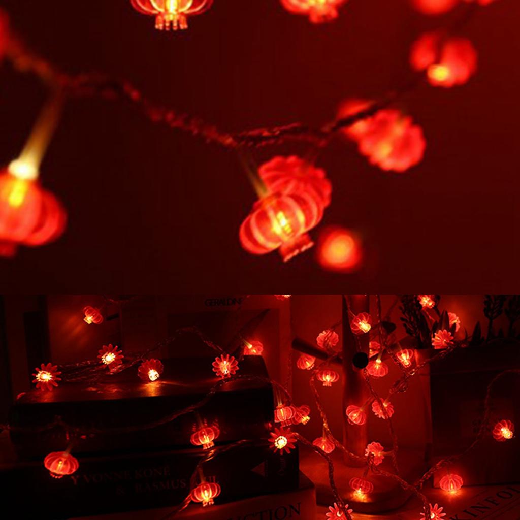 Red Chinese Lantern String Lights LED Light Beads Waterproof New Year Lantern with PVC Shell for