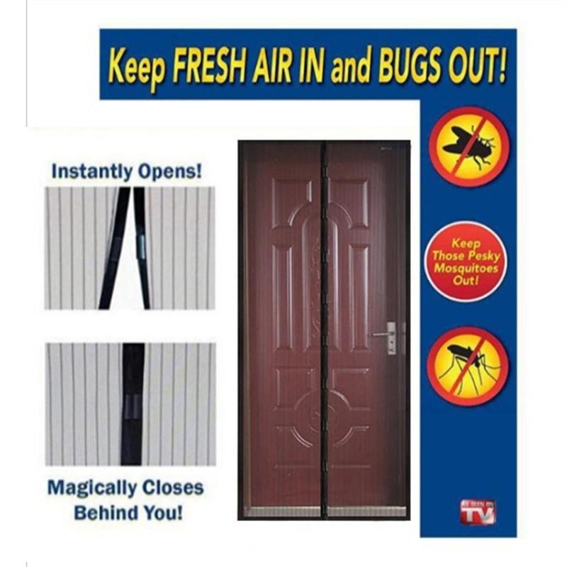 Magnetic Snap Screen Door Curtain, Polyester Meshes Frame Hook, Fit Door Up To 210cm