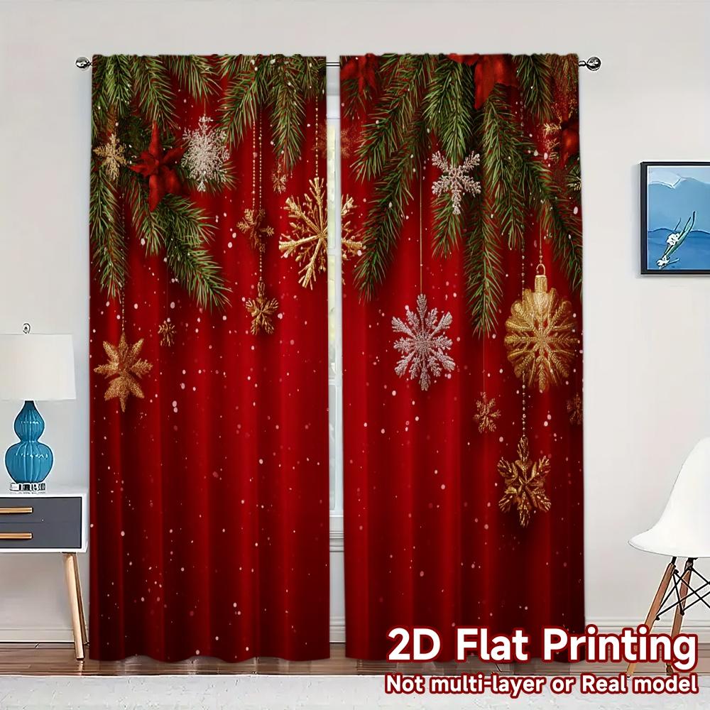 

Set Of 2 Minimalist Flat Printing Jit Curtains Without Rod Festive Garland Chic Versatile Durable Polyester Curtain Made W100*H70(CM)-Rod Pocket&1PCS