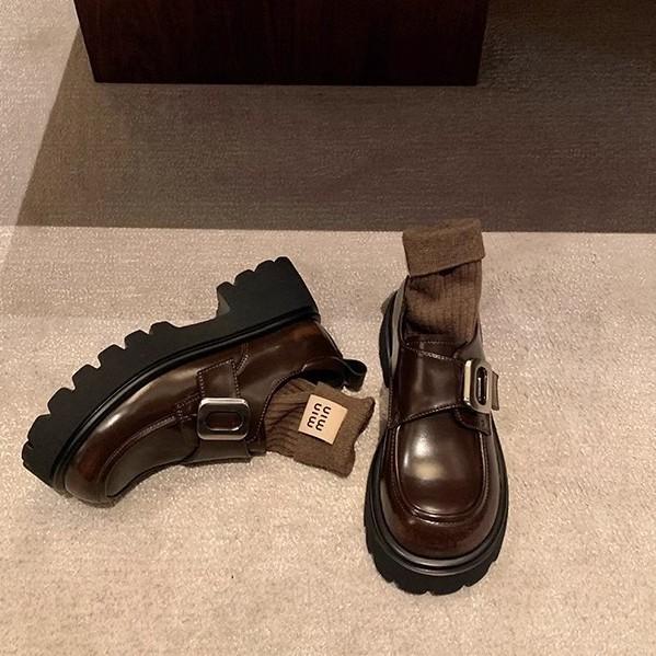 Grape mother has the same style, college style square buckle, lazy person with one foot, muffin thick heel, thick sole, loafer small leather s