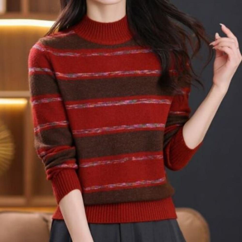 Navava Casual Daily Stripe Half Polo Knit Top Nk3504