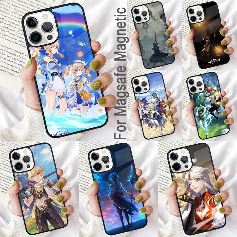 Game Genshin Impact Cute Soft Phone Case for iPhone 17 Air 16e Pro max 15 Pro 13 14 Plus 11 12 MagSafe Magnetic Coque
