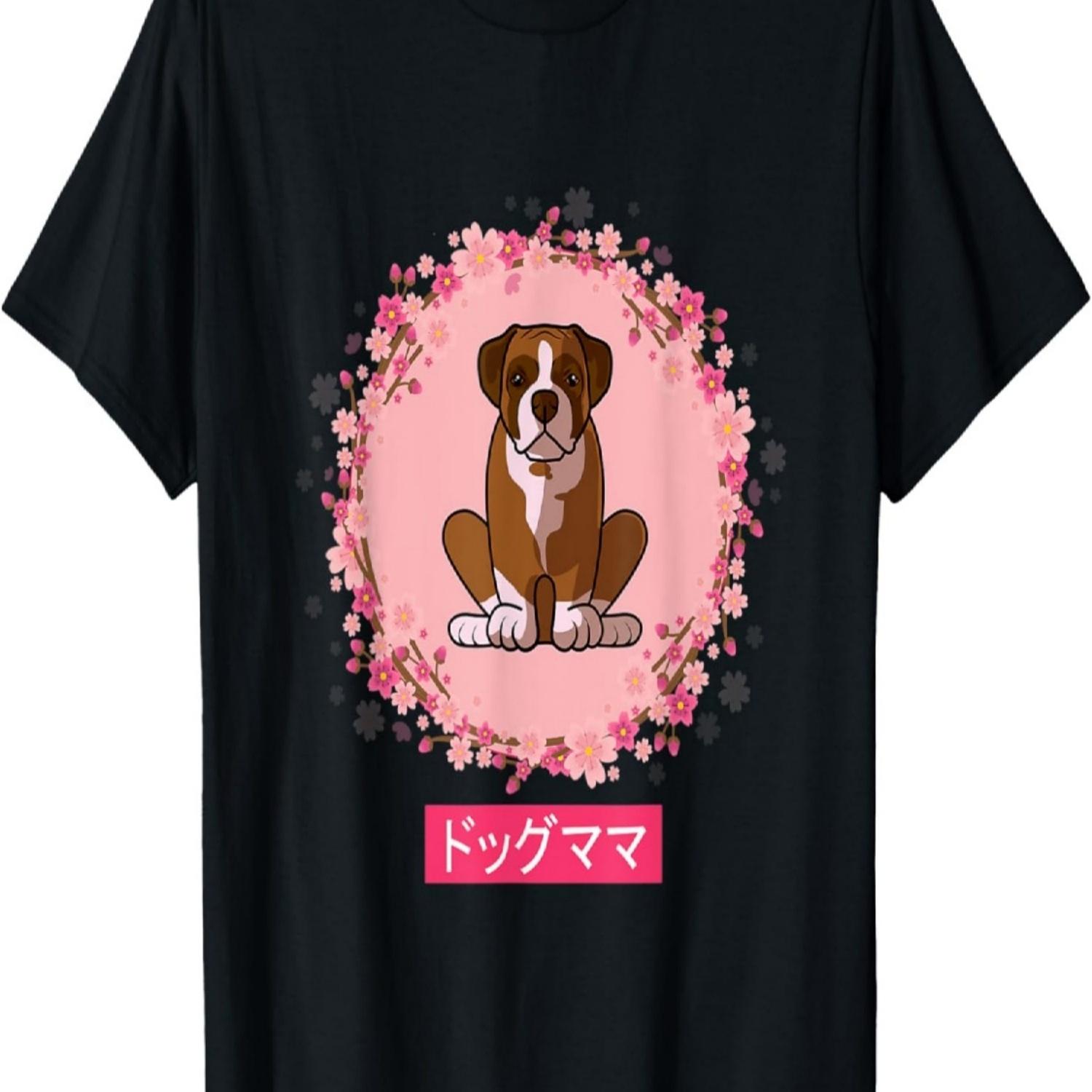 Funny Boxer Dog Mom Sakura Cherry Blossom T-Shirt S чёрный