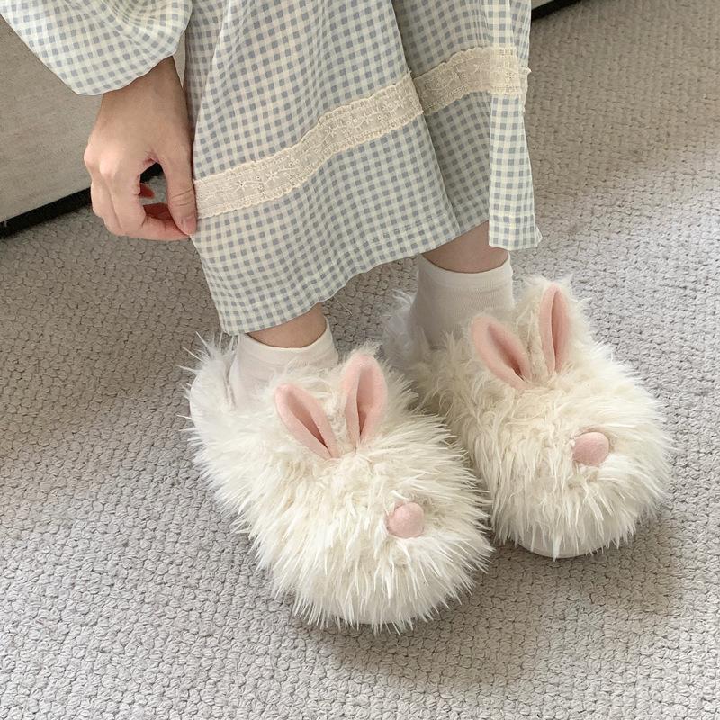 Source Cute Cartoon Less Heart Bunny Bag Head Slippers Wear Autumn and Winter Thick Bottom Warm Hair Mop