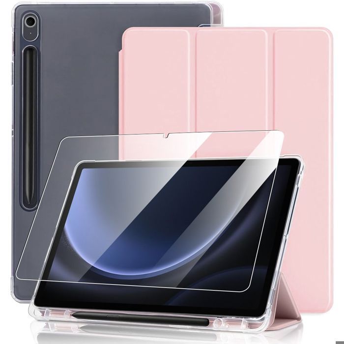 Coque + Verre Trempé - BOOLING - Samsung Galaxy Tab S9 FE/S10 FE - Silicone - Rose - Emplacement Stylet