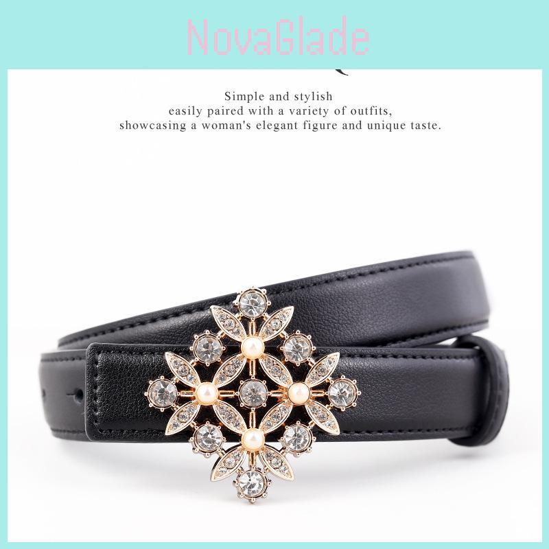 Female Leather Belt With Water Drilled Embellishments For Casual Wear And Dresses