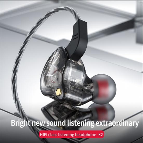X2 3.5mm Universal Dual Moving Coil Quad-Core In-Ear HiFi Bass Wired Earphone