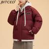 BITCED Pseudo-Two-Piece Cotton Coat Unisex Winter Fashion Contrast-Colour Hooded Sweatshirt Thickened Warm Cotton Jacket