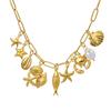 Trendy Gold Color Stainless Steel Charm Starfish Shell Pendant DIY Making Necklace Bracelet Accessories Ocean Vacation Style