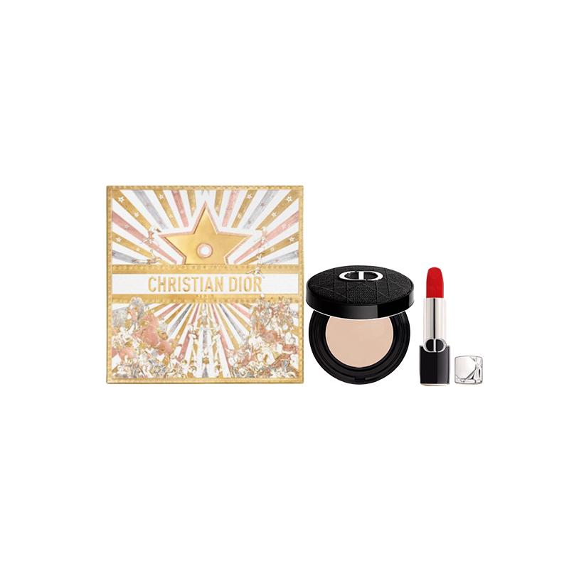 

DIOR Lipstick Three-piece set: #999 Velvet Blue Gold Lipstick 3.5g + embroidered outer box + #0N moisturizing satin air cushion core 12g синий