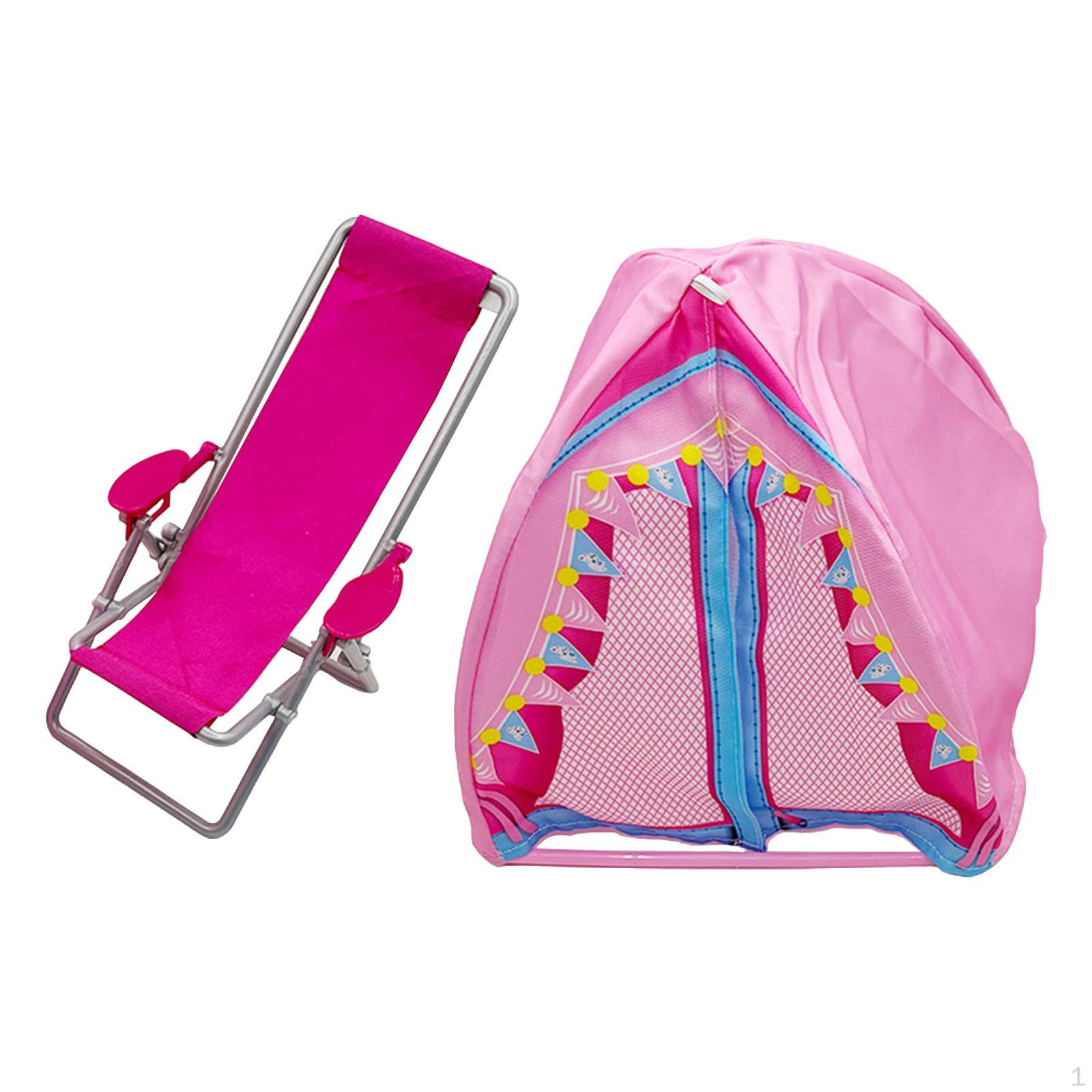 

9-Piece Doll Camping Tent Kit Accessories Simulation Play Miniature Beach Chair PP Suitable for 2PCS