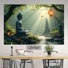2D Serene Buddha Forest Wall Hanging, Peaceful Zen Garden Waterfall Background Cloth