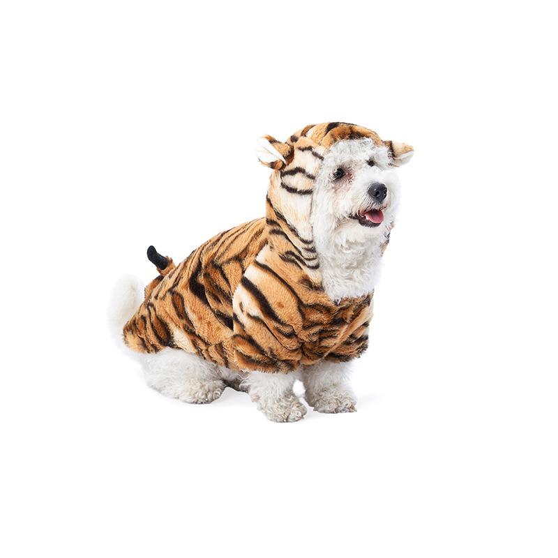 New Pet Clothing, Tiger Print Transformation Costume, Halloween Puppy Costume, Autumn and Winter Two-legged Cat Funny Costume