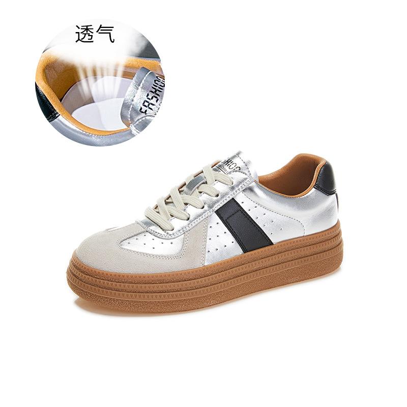

Новые кожаные немецкие тренировочные туфли женские 2025 весна женские туфли Forrest Gump женские повседневные спортивные маленькие белые туфли женская платформа женские ш 35 серебряный