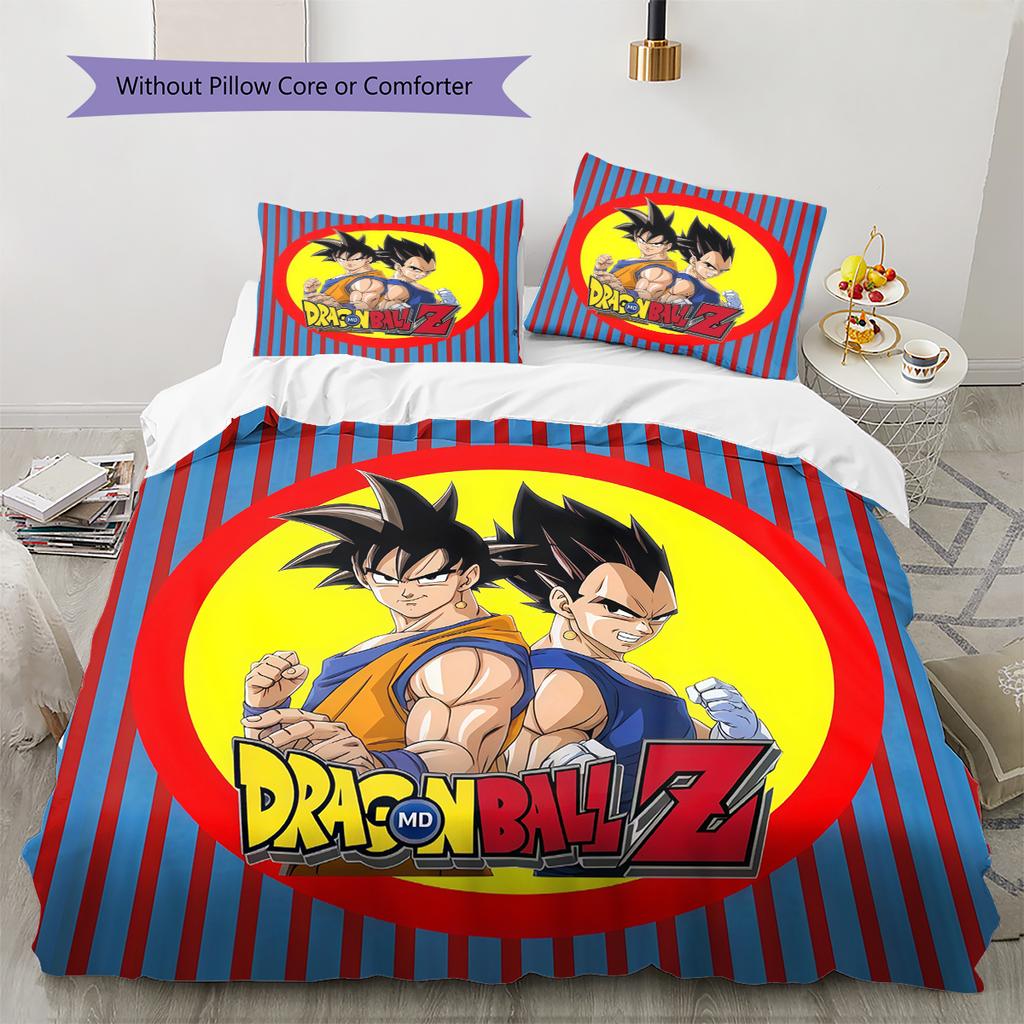 Son Goku Pattern Bedding,Quilt Set Quilt Cover Pillowcase Home Birthday Gift (1 * Duvet Cover + 2 * Pillowcase, Without Core)