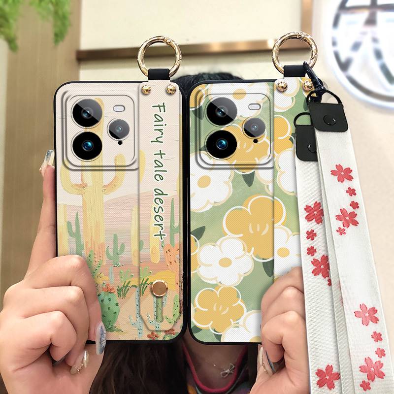 Wristband Anti-knock Phone Case For Realme GT7 Pro Kickstand Fashion Design Back Cover Phone Holder Waterproof Flower