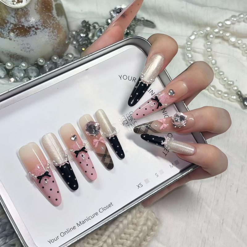 Handmade Pink Bow & White Cat Eye French Girly Nail Art Stickers
