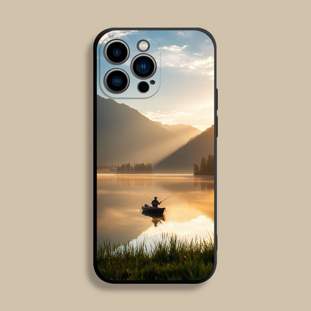 Fishing Leisure Activity Phone Case For iPhone 17,16,15,14,13,12,Pro,Max,Plus,E,SE4,Air,Mini Black Soft Cover