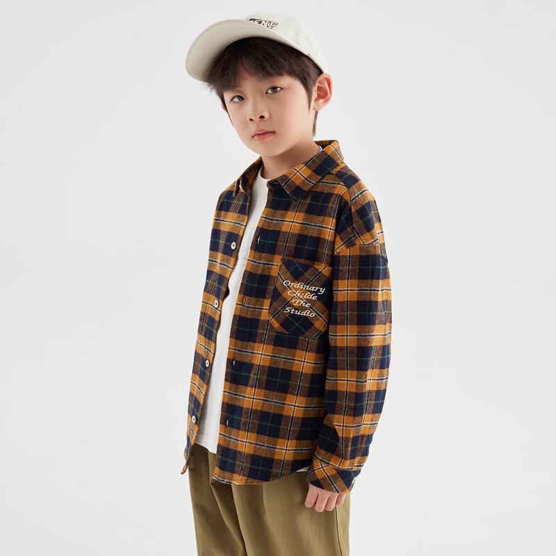 Boys' Warm Orange Plaid Cotton Long Sleeve Shirt Jacket