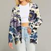 Women's Fashion Long Sleeve Print V-Neck Button Loose Cardigan Top