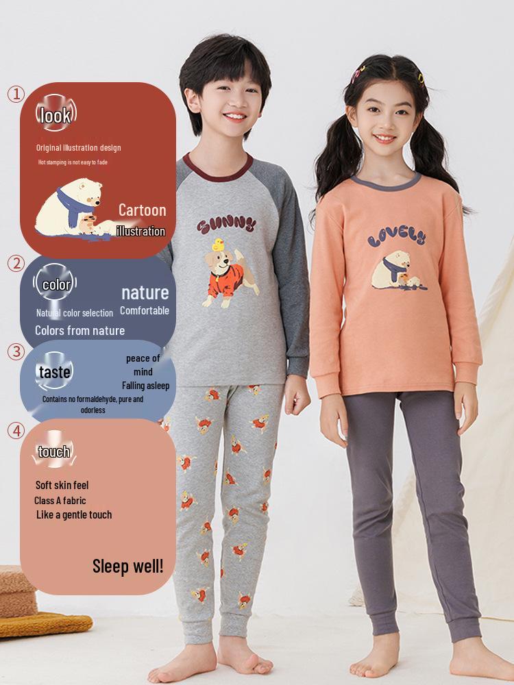Kids' Pure Cotton Long Johns Set - Warm Autumn/Winter Thermal Underwear for Girls and Boys
