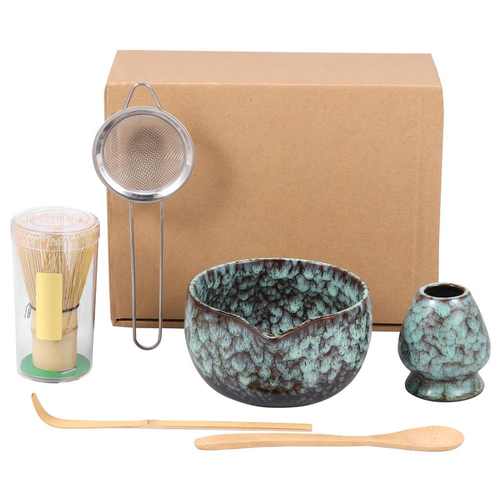 5/6 Pcs Matcha Tea Making Tool Set Ceramic Matcha Bowls with Whisk Holder Scoop and Sifter Teas set for Beginners and Tea Lovers