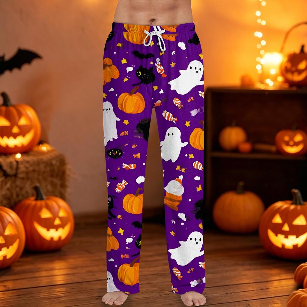 Men's Halloween Print Drawstring Lounge Pants Casual Sleepwear Relaxed Fit Elastic Waistband Soft Fabric