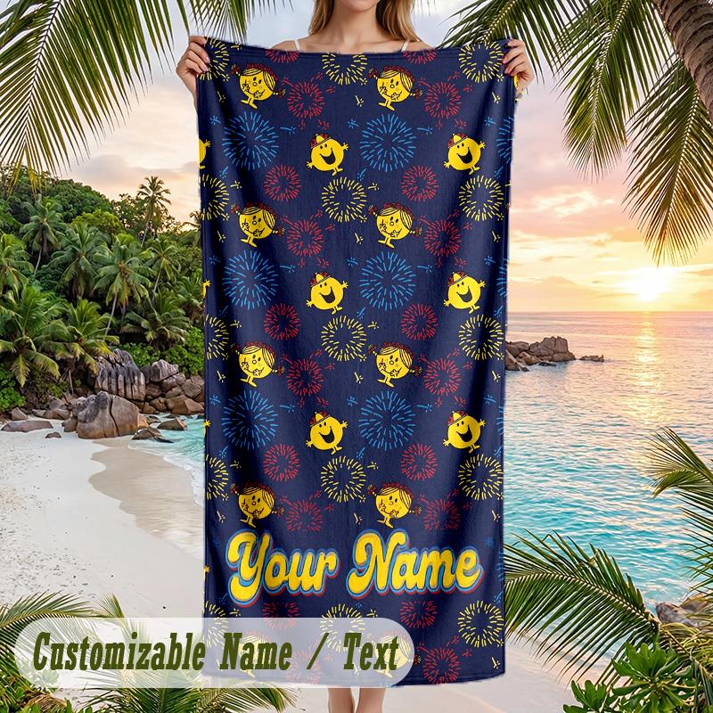 Mr. Men & Little Miss Beach Towel, Personalized Custom Text, Quick Dry Soft Large Towel For Swimming Pool Travel
