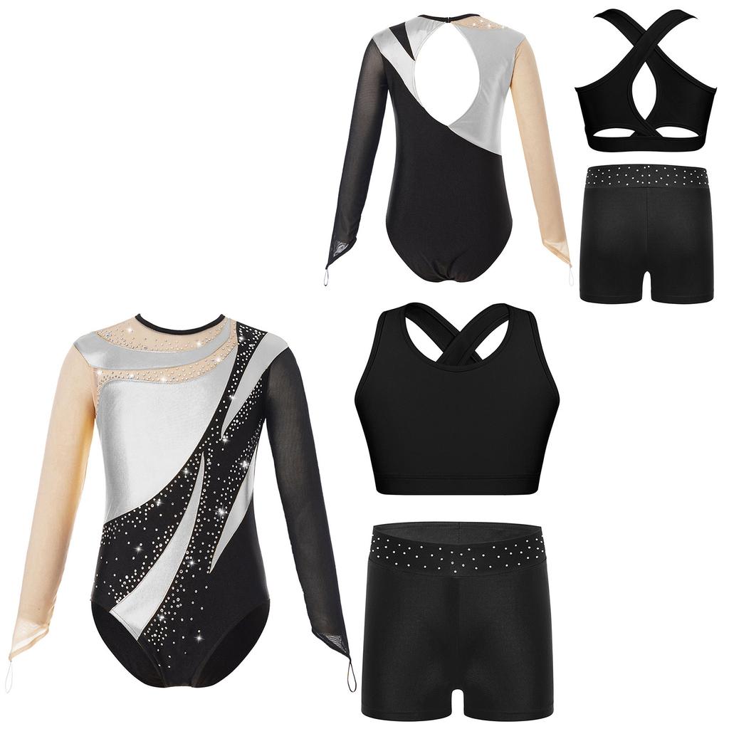 Gymnastics Leotard for Girls Kids with Shorts Long Sleeve Tumbling Ballet Dance Unitard with Active Vest