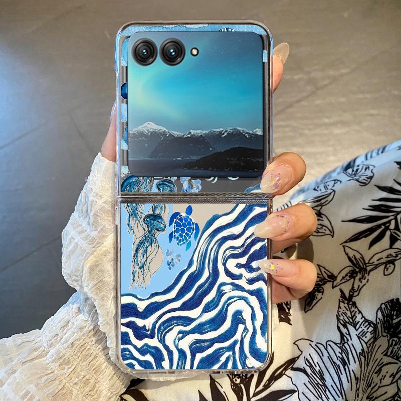Cute Whale Pattern Transparent Case For Motorola Razr 60 50 40 Ultra Razr60 Razr50 Razr40 Shockproof Folding Hard PC Phone Cover
