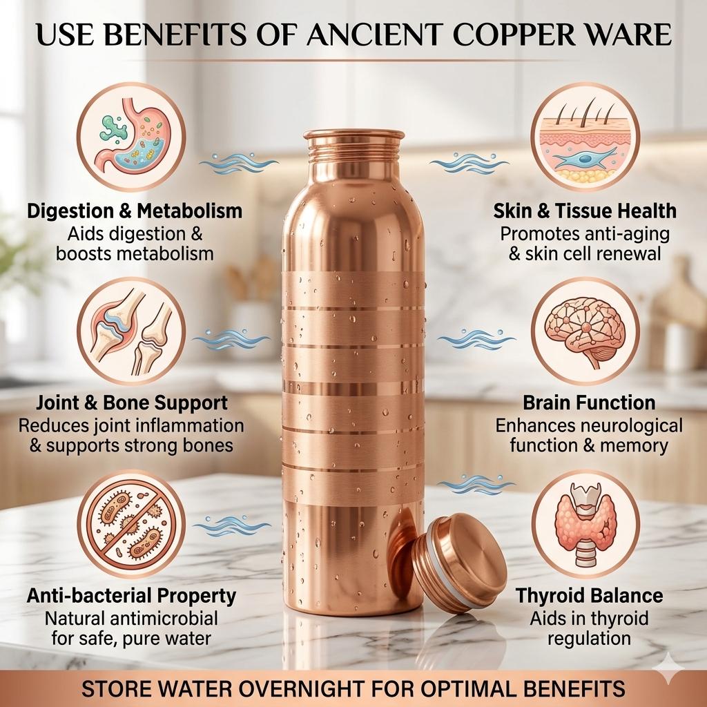 Nirmal Ganga Silver Touch Luxury Copper Bottle 1L (Pack of 3) | Premium Copper Water Bottle | Elegant & Leakproof