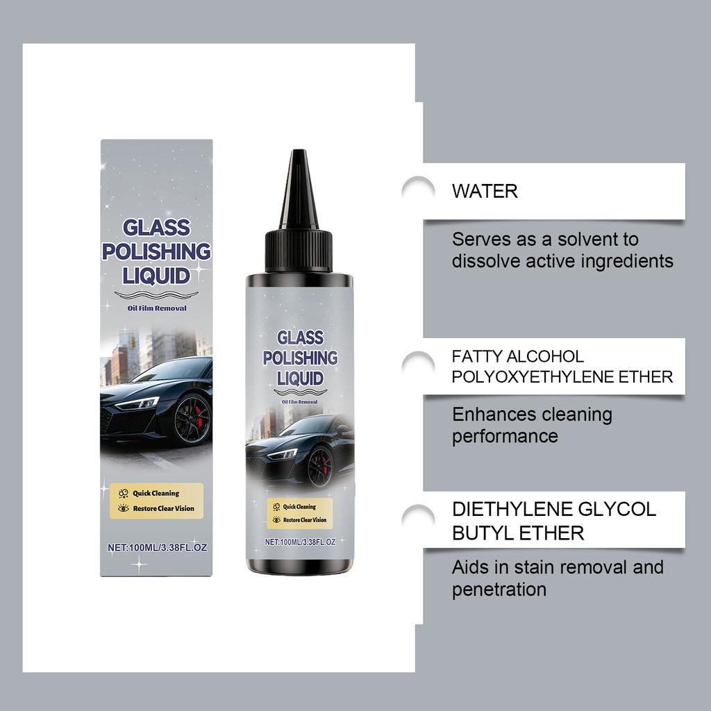 Glass Polishing Fluid - Cleans oil stains glass surfaces suitable for all types of car and windshields. 100ml