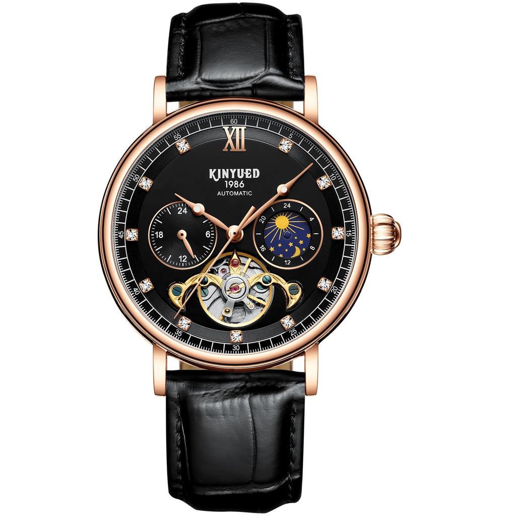 KINYUED J053 Stainless Steel Leather Watch Waterproof Night Phase Simple Fashion Men Wristwatch Custom Customized LOGO