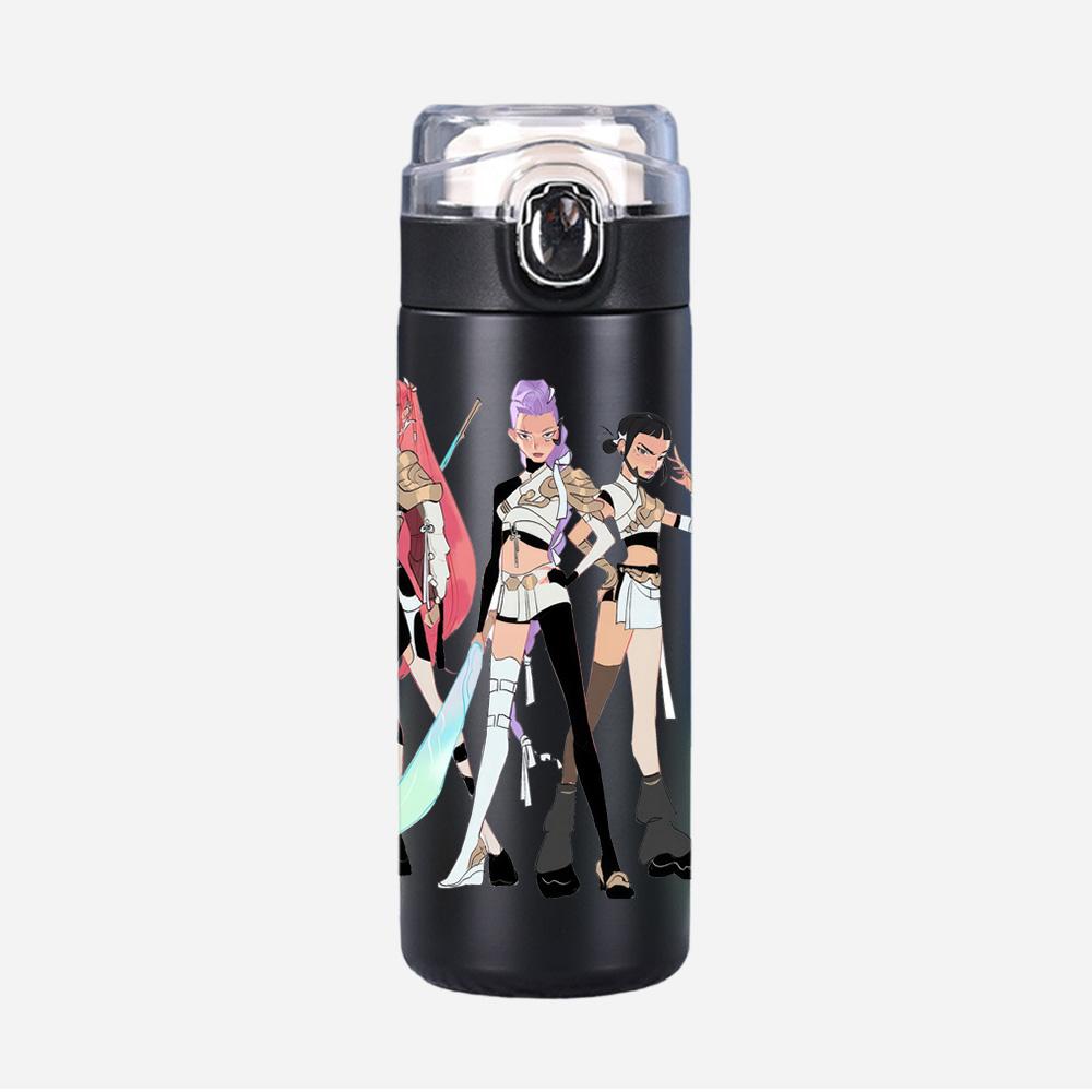 Anime K-Pop Demon Hunters Printed 400Ml Water Bottle Thermos Cup Portable Stainless Steel Leak Proof Camping Water Cup Kid Gift