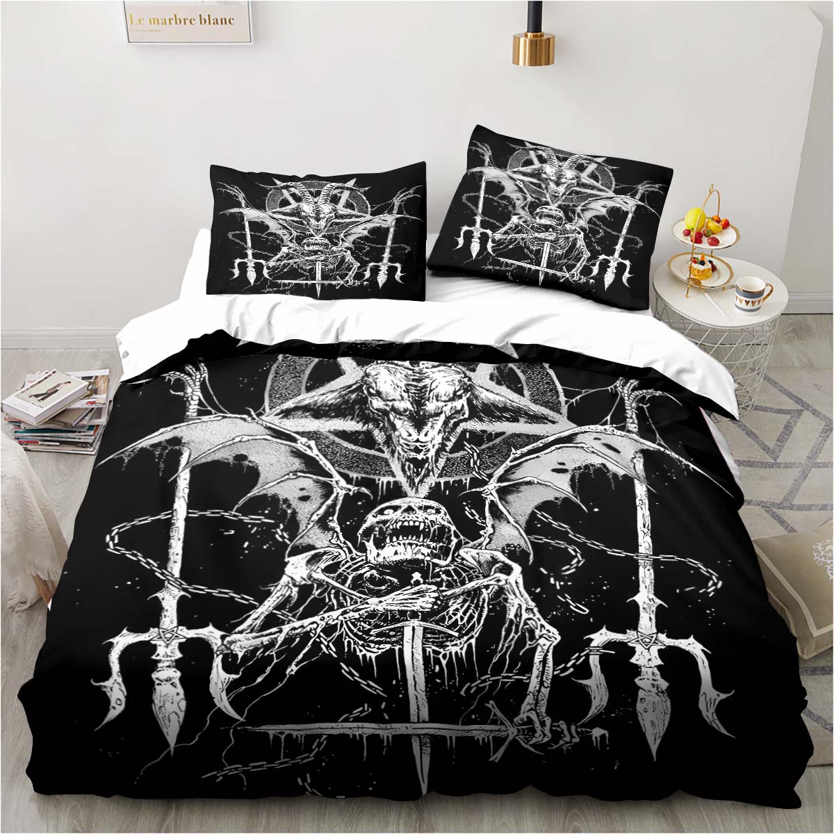 

Сатанинское постельное белье «Демон», двойное постельное белье «Ад, смерть», комплект из 3 предметов, комплект одеял, пододеяльник, двойной чехол King, домашний текстиль EU single(135x200cm)