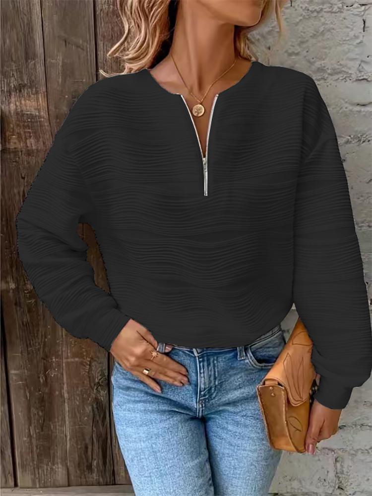 Autumn Winter Fashion Women's Casual Half-Zip Solid Color Sweatshirts Long-Sleeved Textured Tops