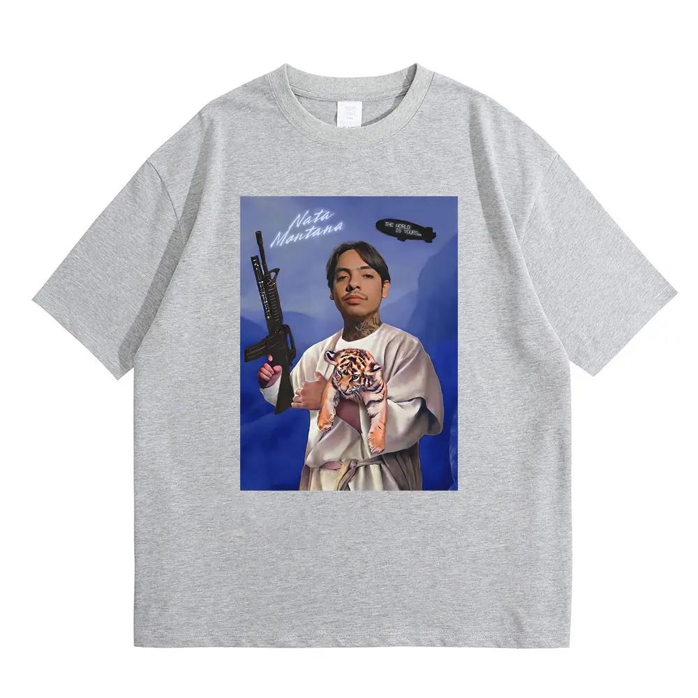Natanael Cano Tiger Print T Shirt Funny Nata Montana Graphic T-shirts Men Women Hip Hop Oversized Tshirt Male Casual Cotton Tees