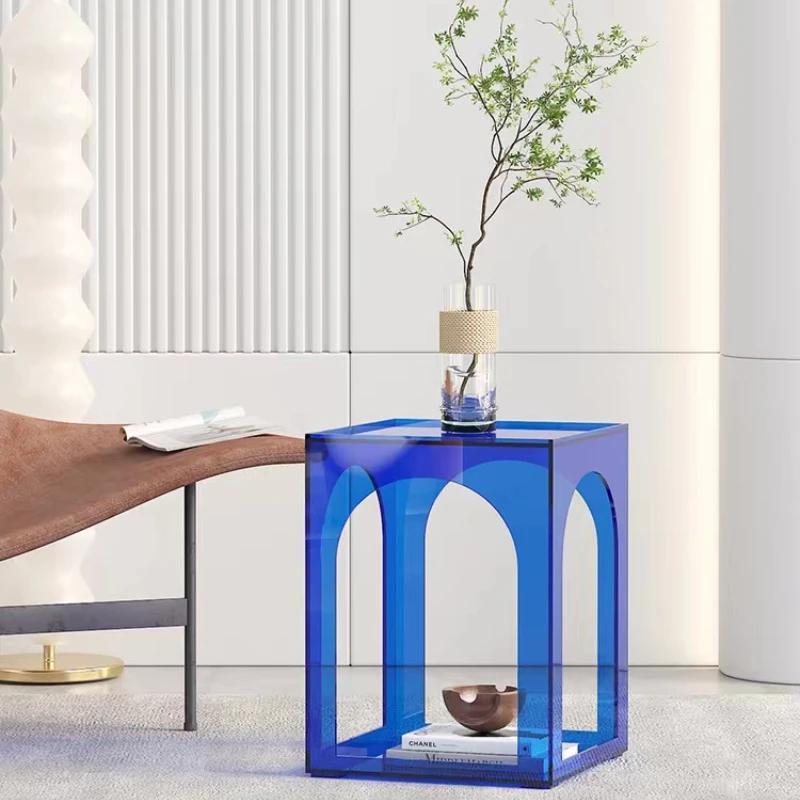 Nordic Acrylic Table Coffee Tables Bedside Cupboard Sofa Side Table Storage Side Cabinet Transparent Lattice Gifts Furniture