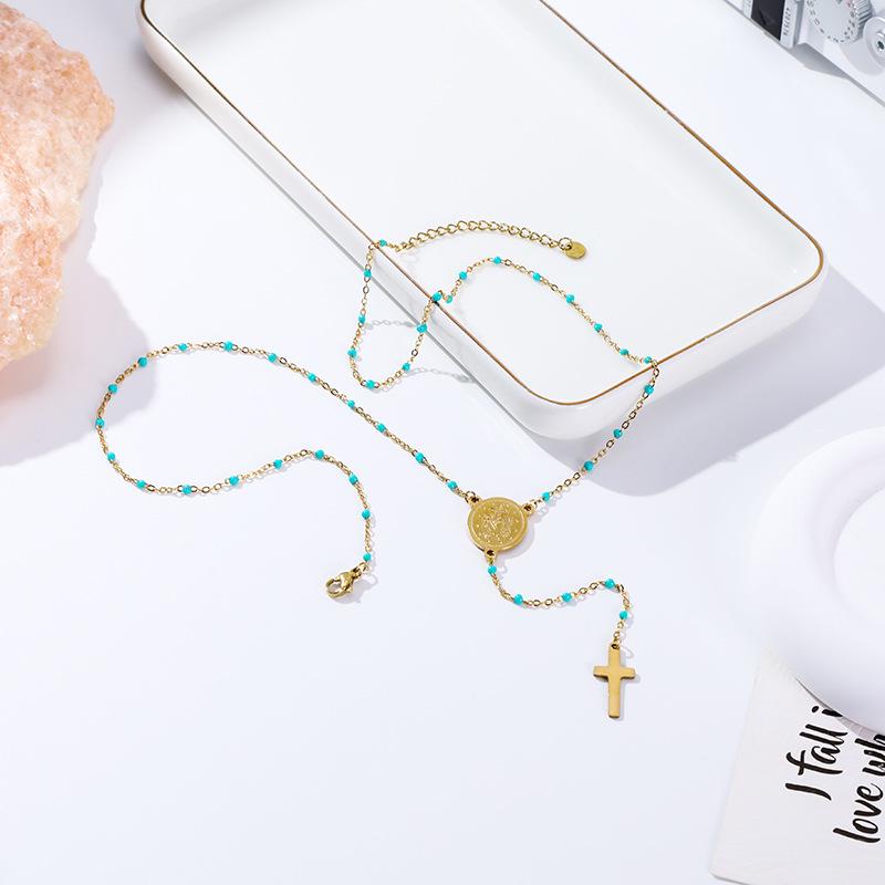 Gold Dripping Glaze Enamel Virgin Mary Pendant with Stainless Steel Chain Women s Necklace