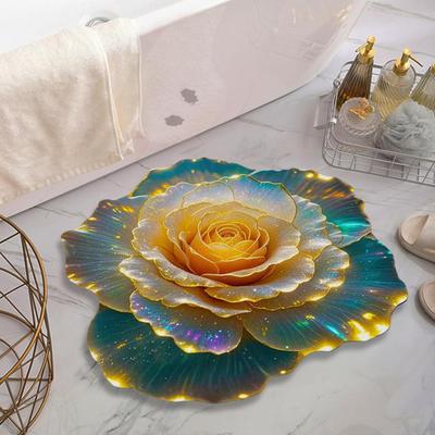 3D Flower Floor Mat Absorbent Bathroom Mat Anti-Slip Floral Pattern Area Rug for Living Room Bedroom Entrance Kitchen Decoration