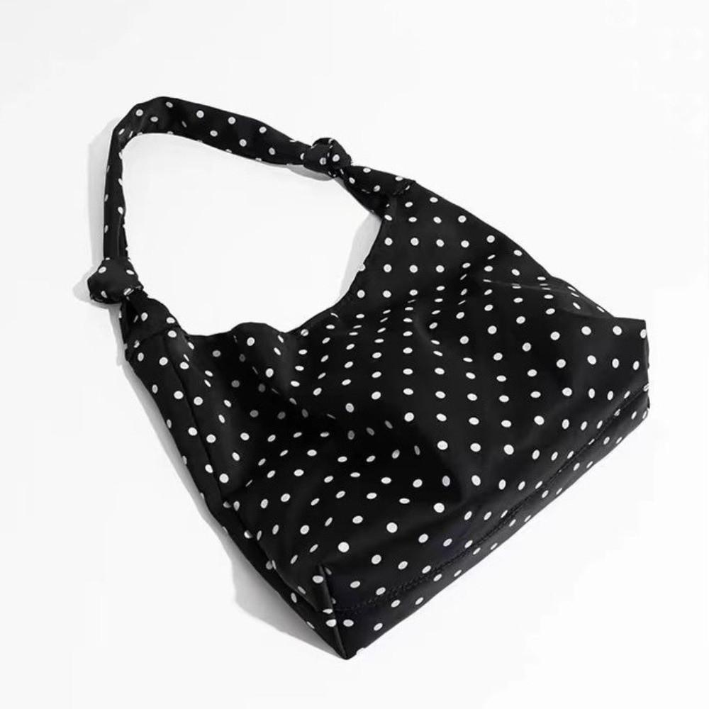 Sweet Polka Dot Tote Bag Spacious Bow Tie Handbag Travel Canvas Shoulder Bag Daily Use