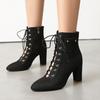 New British cowboy boots lace-up short Martin boots thick high heels plus size shoes boots