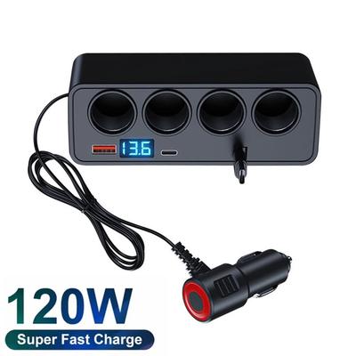 120W Auto-Stromwandlerstecker Schnellladeadapter Neuer 4-fach Auto-Ladegerät USB Auto USB+QC3.0+PD3.0 Zubehöranschluss USB 12V/24V
