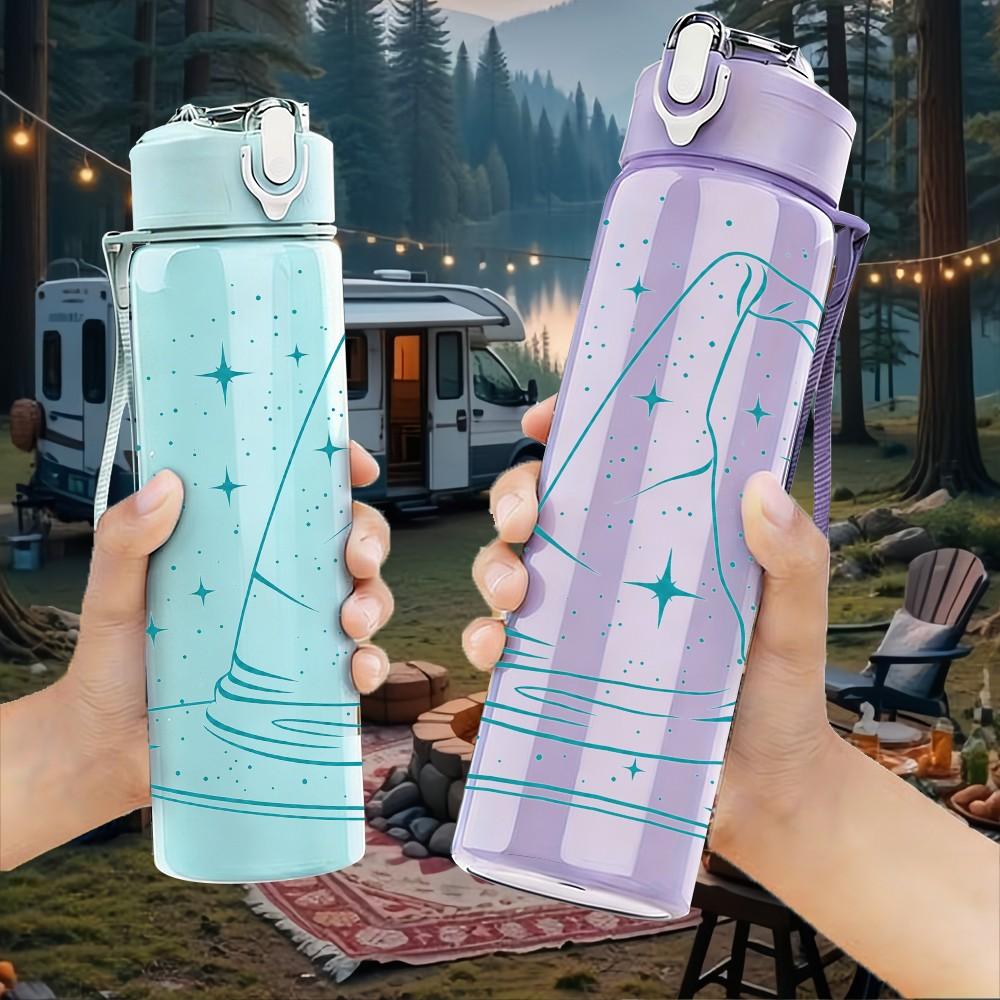 1PC Simple White Witch Magic Hat Print 750ml Color Plastic Sports Water Bottle Leakproof Flip Straw Lid Suitable for Sports Office Home Use