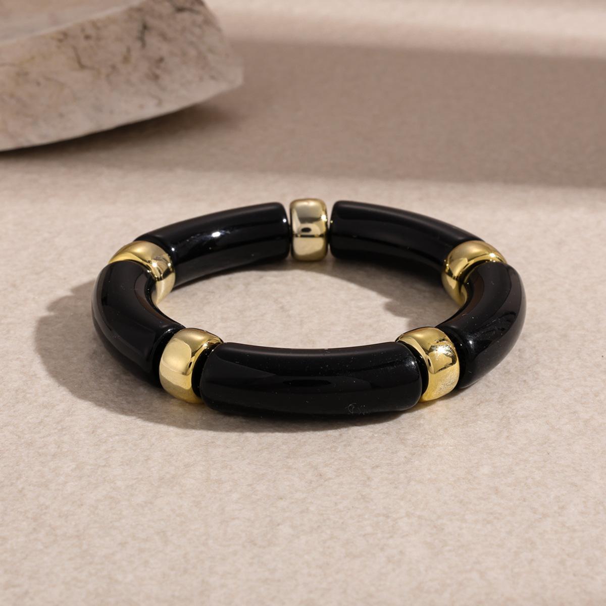 

7 Styles Vintage Thick Resin Acrylic Bangles for Women Geometric Wide Chunky Elastic Bracelets Wood Bangle Metal Hand Jewelry